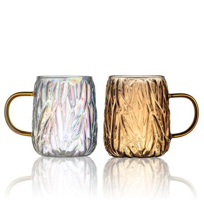 China Hnand Say 480ml Borosilicate Glass Blown Tea Lip Mug Hammered Iridescent Drinking Glass for sale