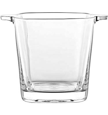 China Hnand Blown Mouth Square Shaped Glass Ice Bucket Glass With Two Handles for sale