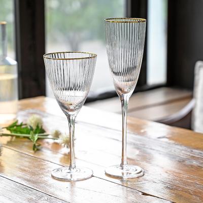 China Hot Selling Gold Rim Stripe Wine Glass Set Silver Rimmed Custom Personalized Stripe Tableware Wine Glass Drinking Set for sale