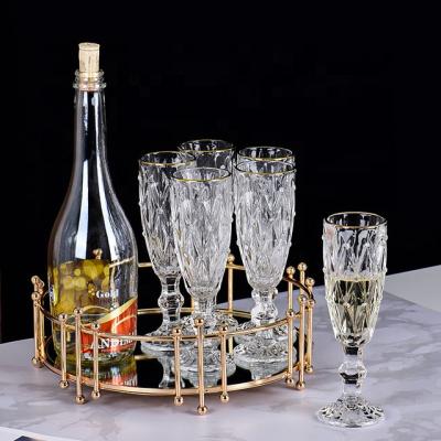 China Hot Sale Gold Single Rim Diamond Champagne Flutes Glass Champagne Flutes 170ML In Machine Press Glass for sale