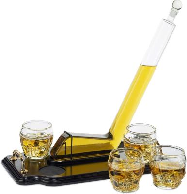 China Modern Ice Hockey Whiskey Decanter Set With 4 Helmet Whiskey Glasses for sale