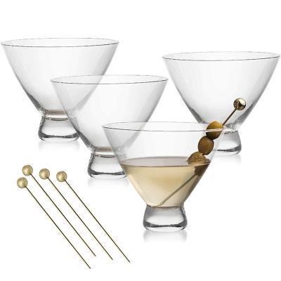 China Handmade LONG STEAM Bar Cart Cocktail Martini Glasses Set Lead Free Crystal Stemless Wine Glasses for sale