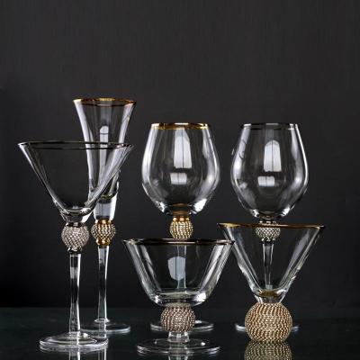 China New Design Crystal Diamond Cocktail Glasses With Silver Gold Rim LONG STEAM Glassware 12oz Elegant Martini Glass Craft for sale