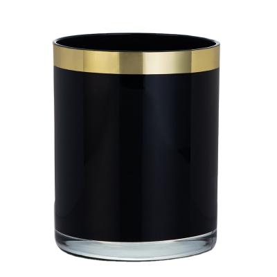 China Home Decoration 10oz Black Glass Candle Jars With Gold Rim For Candle Use for sale