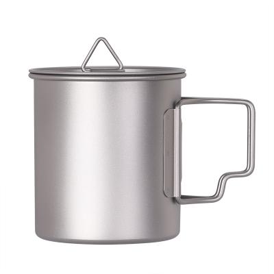 China Tableware Camping Mug Pot Water Cup Titanium 420ml With Lid And Handle Collapsible Mug Coffee for sale