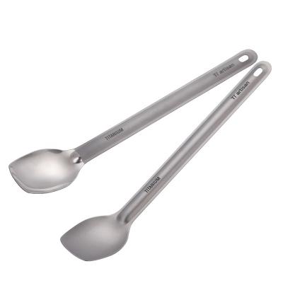 China Durable Long Handle Titanium Spoon With Polished Bowl Spoon Cutlery Outdoor Portable Kitchen Camping Hiking Picnic Tableware for sale