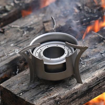 China Lightweight Titanium BBQ Stove Lightweight Pocket Folding Wood Stove with Mini Alcohol Stove for Outdoor Camping Cooking Picnic for sale