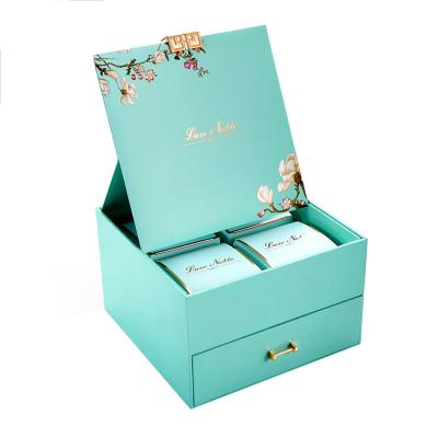 China Materials Green Color Luxury High Quality Drawer Recycled Paper Rigid Box for sale