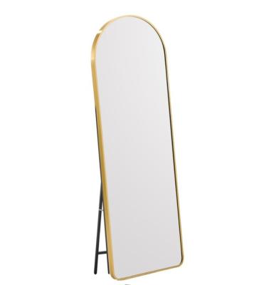 China Minimalist Gold Aluminum Metal Framed Full Length Body Wall Cloakroom Standing Floor Mirror for sale