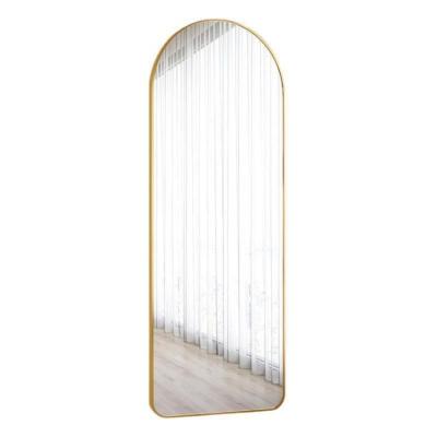 China Large Gold Floor Dress Mirror Arch Mirror Seen Through Minimalist Luxury Decorative Mirror Bevel Rack Hanger for sale