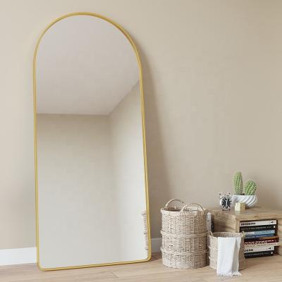 China Large Full Long View Minimalist Modern Aluminum Holder Door Mirror Decorative Floor Mirror Rack Or Arched Wall Arch Mirror for sale