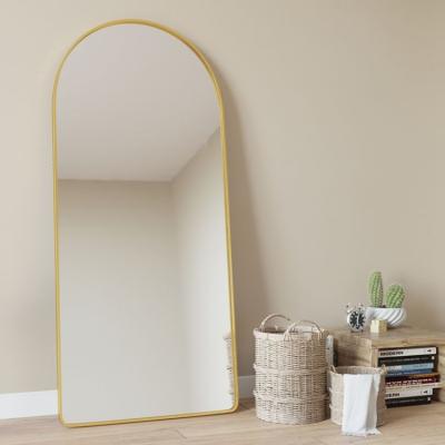 China Large Arched Floor Mirror Decorative Gold Door Mirror Minimalist Black Aluminum Frame Full Long View or Wall Arched Mirror for sale