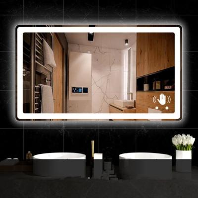 China China Wall Mounted Smart Illuminated Hotel Led Light Bathroom Bath Mirror With Digital Pendulum Anti-fog Device for sale