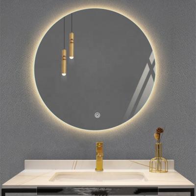 China Modern Home Frameless Round Shape Sun Light Bright Bathroom Mirror Three Feature LED Backlit Light for sale