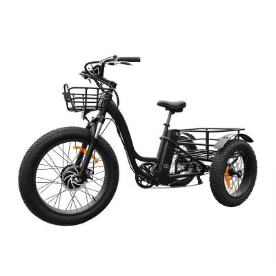 China Aluminum alloy cheap price 3 wheels fat bicycle 750W front hub electric motor tire covered electric tricycle for delivery for sale