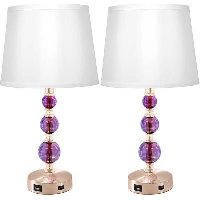 China Modern Purple Crystal Touch Dimming Desk Lamp With USB And Type-C Ports Night Light Fill Table Lamps Led Lamp for sale