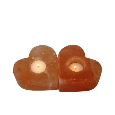 China UK Himalayan Pink Premium Quality Tealight Candle Holder Natural Heart Shape USA Rock Salt Candle Holder for sale