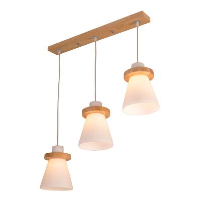 China Nordic modern/nordic style wooden glass chandelier light for living room bedroom dining room simple three head hanging lamp for sale