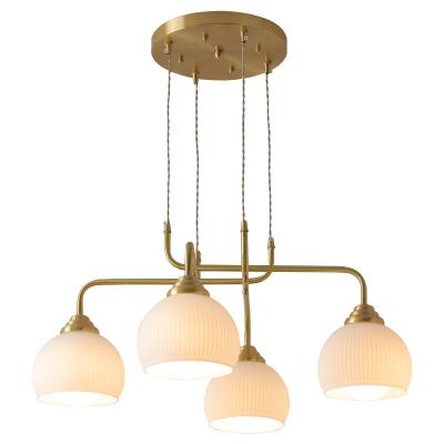 China European Modern/Industrial Home Brass Pendant Lamp for Dining Room Copper Plated Chandelier Lights Modern White Glass Shade Pendant Light for sale