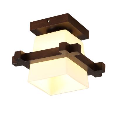 China Surface Mounted Chinese Style Ceiling Hot Selling Solid Wood Lamp For Entrance Creative Glass Shade E27 Ceiling Light For Aisle TV Cabinet Home for sale