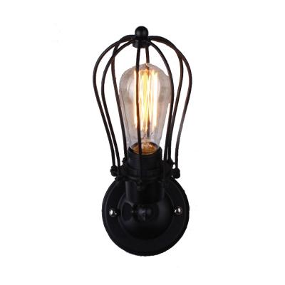 China Retro Industrial/Rustic American Iron Cage Outdoor Wall Lamp For Cafe Hotel Vintage Edison Black Metal Decorative Wall Light for sale