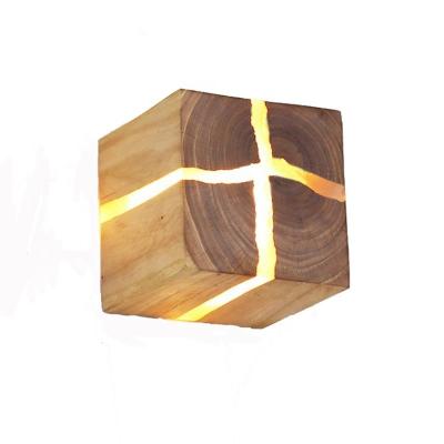 China Modern Wood Bedside Dining Room Split Split Wood Wall Lamps For Study Border Square Solid Wood Led Wall Lamps For Aisle for sale