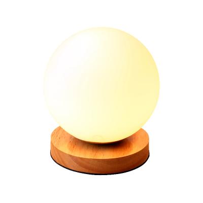 China Modern/Nordic Small Natural Wood Base With Glass Ball Table Lamp Nightstand For Table Shelf Lamp for sale