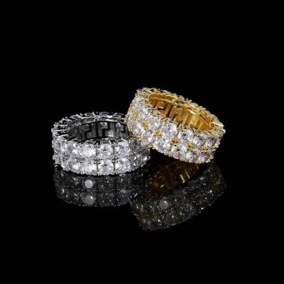 China Hiphop Evan European full hiphop men's jewelry gold plated double row zircon ring diamond hippie hiphop ring for sale