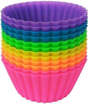 China 12pcs Viable Set 7cm BPA Free Reusable Non-Stick Cupcake Liners Silicone Cups Cake Baking Mold for sale