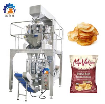 China Automatic Beverage Snacks 100g Potato Chips Packing Machine With 10 Heads Weigher for sale