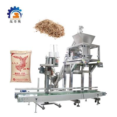 China Automatic Food Powder Grain Rice Bean Bag Filling Packing Machine 5kg 10kg 25kg 30kg 50kg With Conveyor for sale