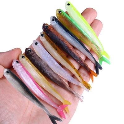 China Factory Custom Bulk Fishing Tools 10pcs/bag Artificial Shad Worm T Tail Fishing Lure Swim Plastics Soft Baits for sale