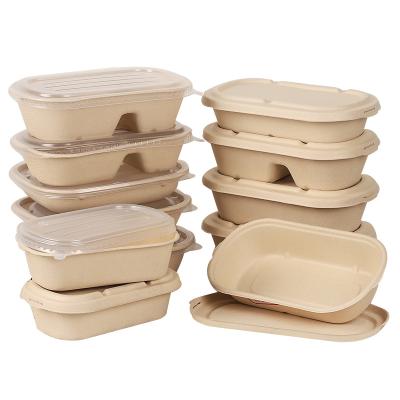 China CLASSIC Disposable1 or 2 Compartment Fiber Food Container with PP, PET Lid, Biodegradable Paper Container for sale