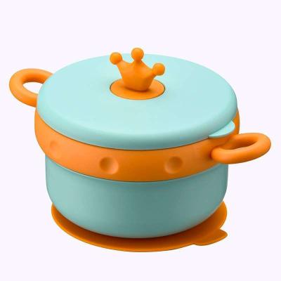 China Heat Insulation Stainless Steel Water Filling Suction Cup Kids Tableware Heat Insulation Removable Baby Bowl for sale