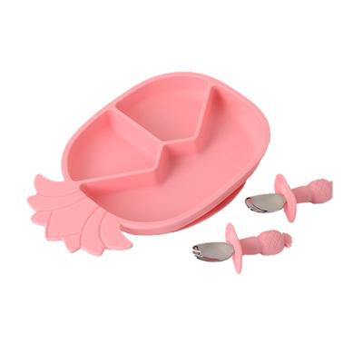 China Eat Food Bpa Free Food Safe Silicone Kids Divided Children Dish Spoon Suction Feeding Bowl Set Baby Silicone Dish for sale