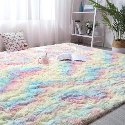 China Fluffy Floor Mat Rugs for Sofa Living Room Soft Shaggy Plush Fuzzy Tie Dye Faux Fur Washable Bedroom Area Rug for sale