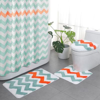 China Viable 3D Printing Anti-Slip Cover Mat Set in Bathroom Ocean Dolphin Shower Design Toilet Curtains Cover Waterproof Cover 4 Pieces for sale