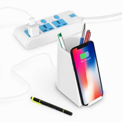 China New Style Portable Mobile Phone Drinking Pen Desk Stand with Wireless Charger for iPhone and Samsung for sale