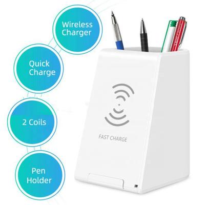 China Fast Wireless Charger Pen Pencil Holder Organizer 10W Desktop Pen Pencil Holder New Design Charger for sale