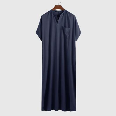 China QUICK DRY Mens Muslim Saudi Kaftan Short Thobe Middle East Islamic Long Sleeve Abaya Dress Dubai Loungewear for sale