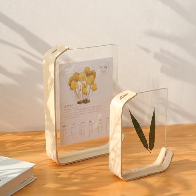 China Viable Color Log Photo Frame Table Solid Wood Desktop Acrylic Creative Decoration Dried Flower Plant Specimen Photo Frame Wholesale for sale