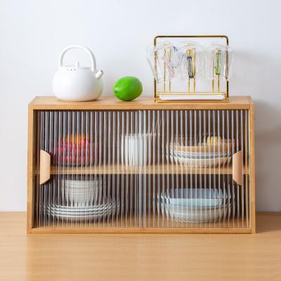 China Mini Countertop Kitchen Cabinet Display Buffet Sideboard Customization Home Office Bamboo Storage Cup Sustainable Rack for sale