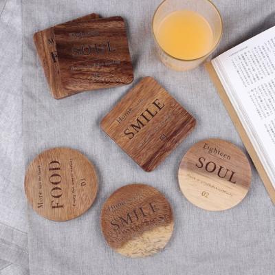 China Sustainable High Grade Wooden Square Cup Coaster Walnut White Wooden Dessert Tea Tray Coaster for sale