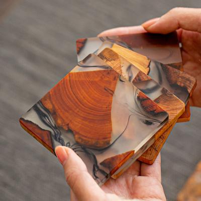 China Creative Viable Solid Wood Tea Coaster Resin Insulation Pad Cup Holder Tea Ceremony Spare Parts Household Thuja Mat for sale