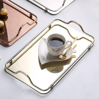 China Gold Rectangular Metal Tray Stainless Steel Mirror Tray Three Piece Simple Home Decor Disposable for sale