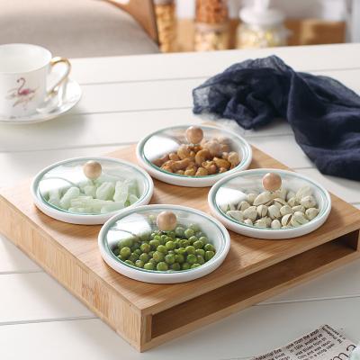 China Bamboo Tray Ceramic Nut Box Snack Box High Borosilicate Glass Disposable Tray for sale