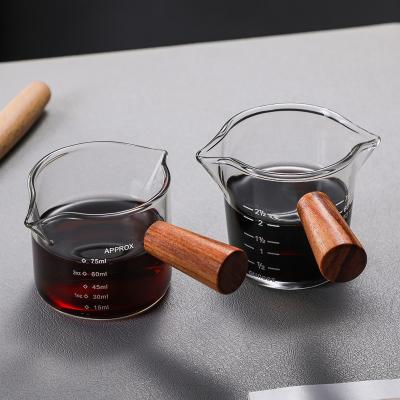 China Viable Wooden Milk Glass Milk Coffee Cup Italian Double Handle Double Handle Measuring Cup for sale