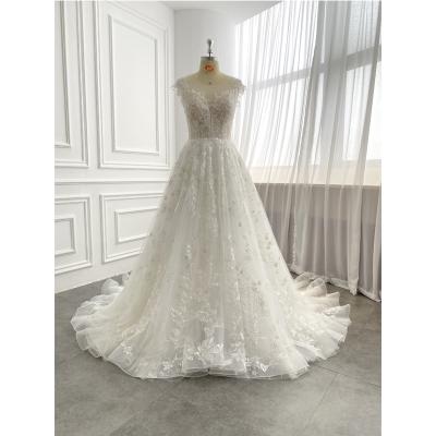 China NEW Anti-Static Beaded Sleeve Cowl Design A-Line Short Neckline With Sequins Tulle Wedding Dresses Soft Wedding Dress for sale