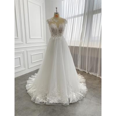 China Anti-Static Short Sleeve A Line Beads Beaded Sparkle Tulle Wedding Dresses Wedding Dress for sale