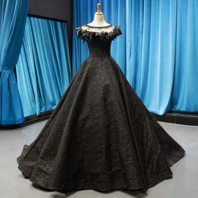 China Anti-Static Unique Mysterious Elegant Women's Luxurious Black Feather Sequin Ball Gown Party Evening Dresses Off-Shoulder for sale